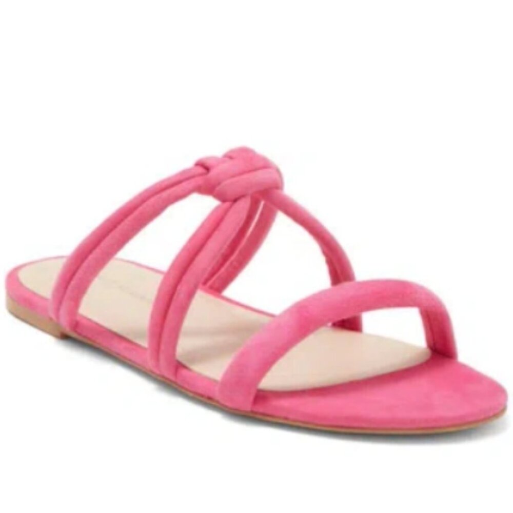 Stuart Weitzman Twist Knot Suede Flat Sandal In Peonia - Size 11